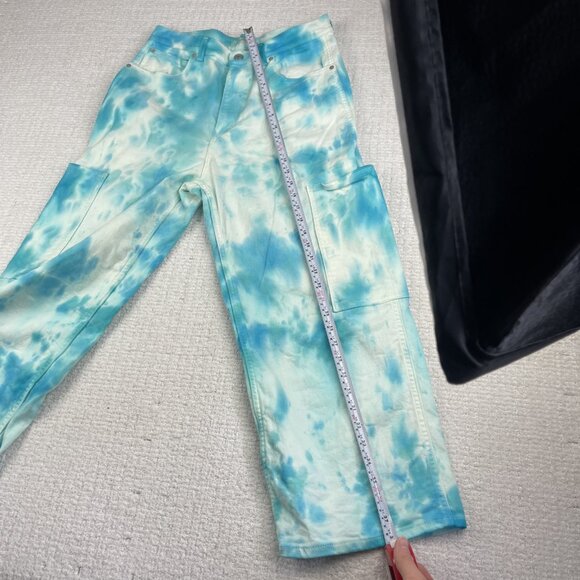 Levis Wom Cargo Jeans W30 Blue Tie Dye Hippie High-Waisted Wide Leg crop (Read) - Picture 16 of 16